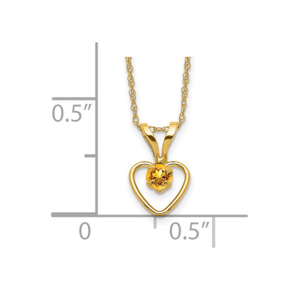 14K Yellow Gold Madi K 3mm Citrine Heart Birthstone Necklace