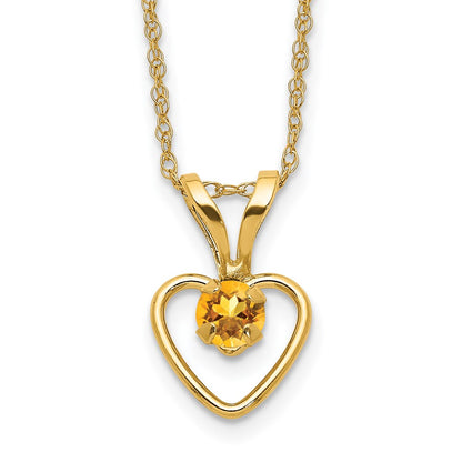 14K Yellow Gold Madi K 3mm Citrine Heart Birthstone Necklace