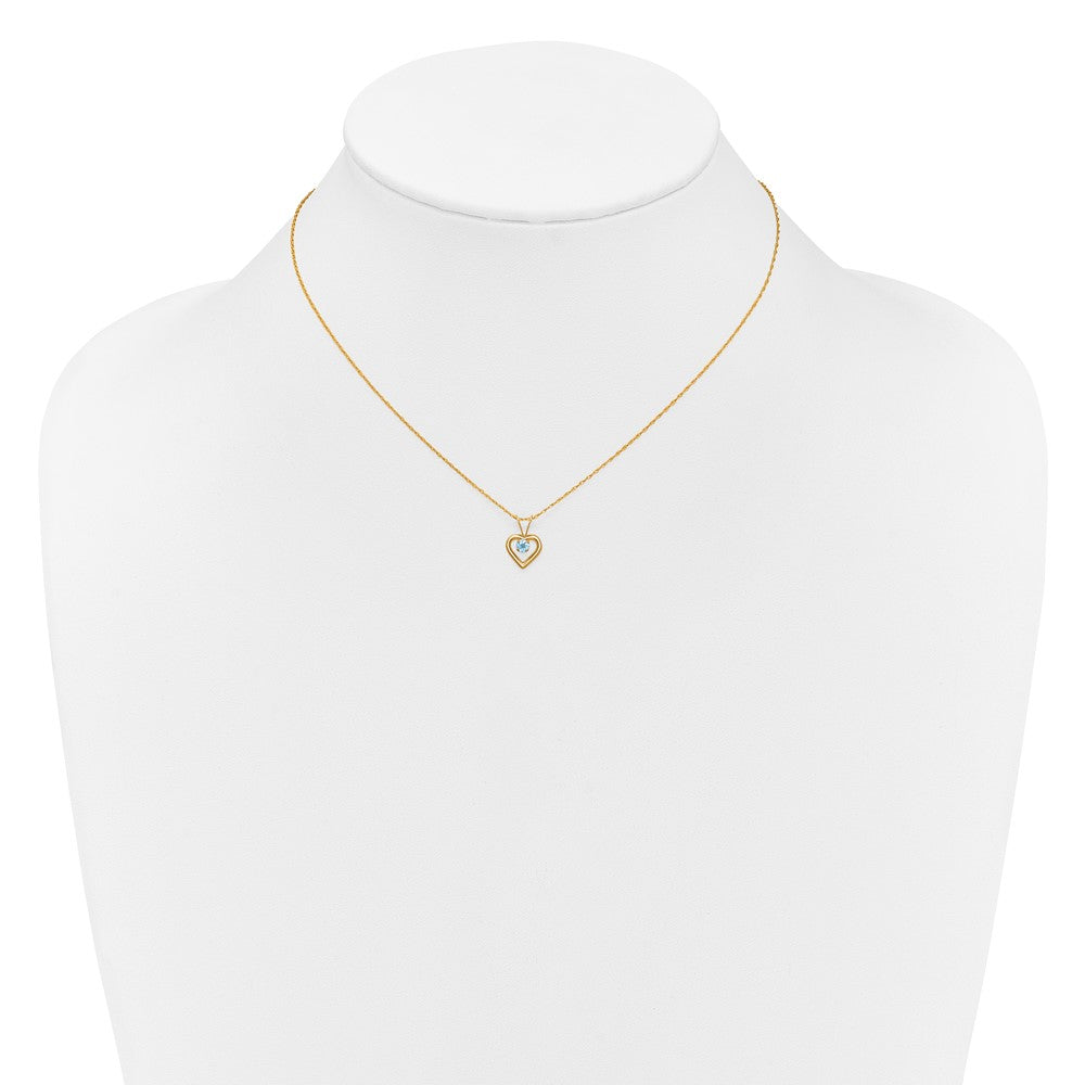 14K Yellow Gold Madi K 3mm Blue Zircon Heart Birthstone Necklace