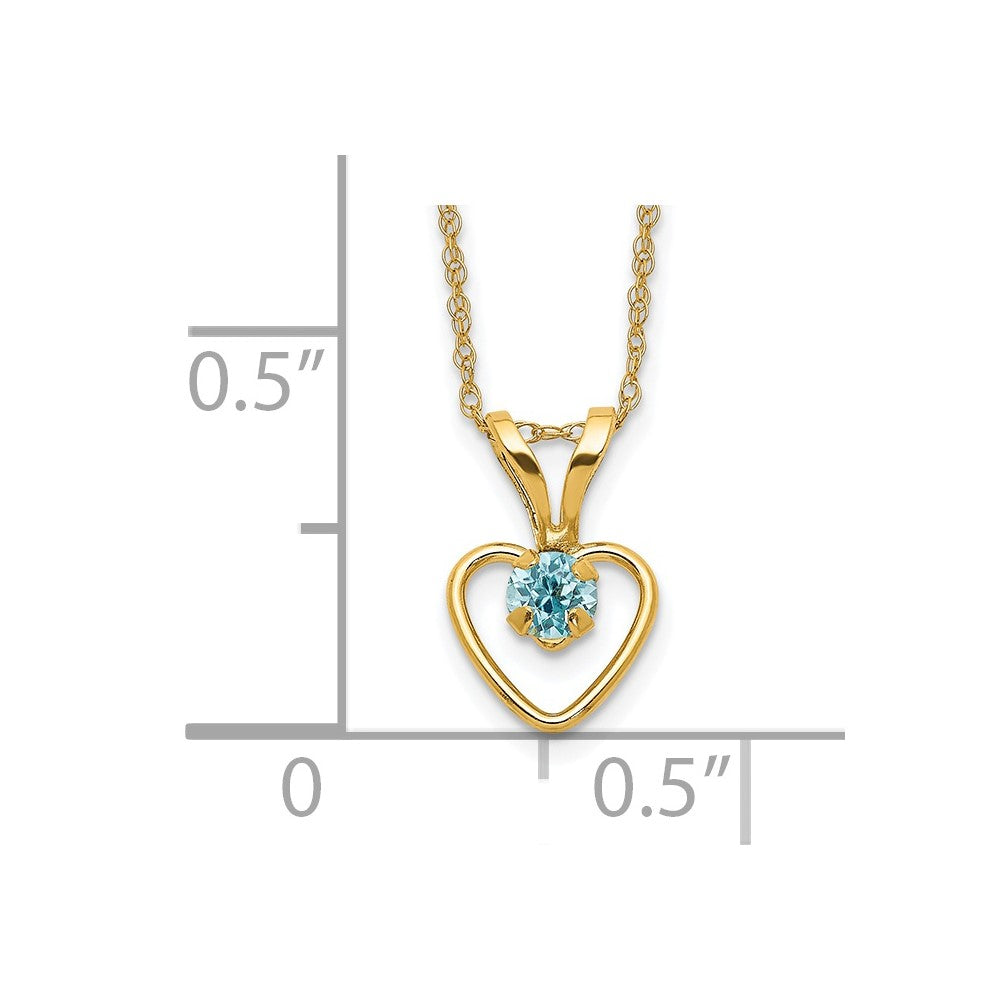 14K Yellow Gold Madi K 3mm Blue Zircon Heart Birthstone Necklace