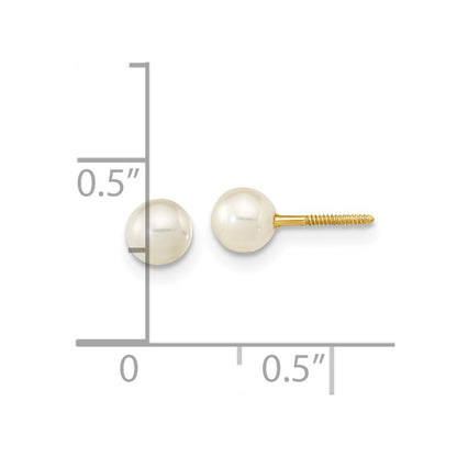 14K Yellow Gold Madi K 4 5mm White Near Round Freshwater Cultured Pearl Screwback Post Earrings