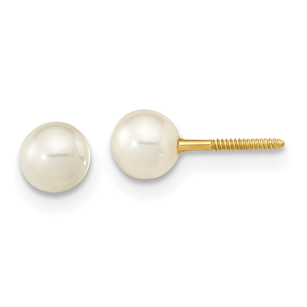 14K Yellow Gold Madi K 4 5mm White Near Round Freshwater Cultured Pearl Screwback Post Earrings