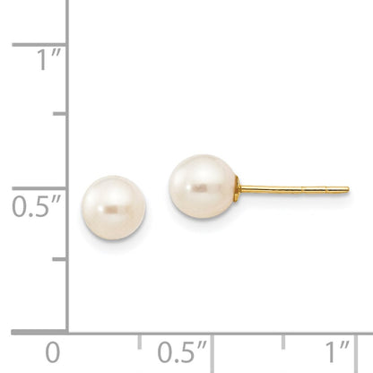 14K Yellow Gold Madi K 5 6mm White Near Round Freshwater Cultured Pearl Post Earrings