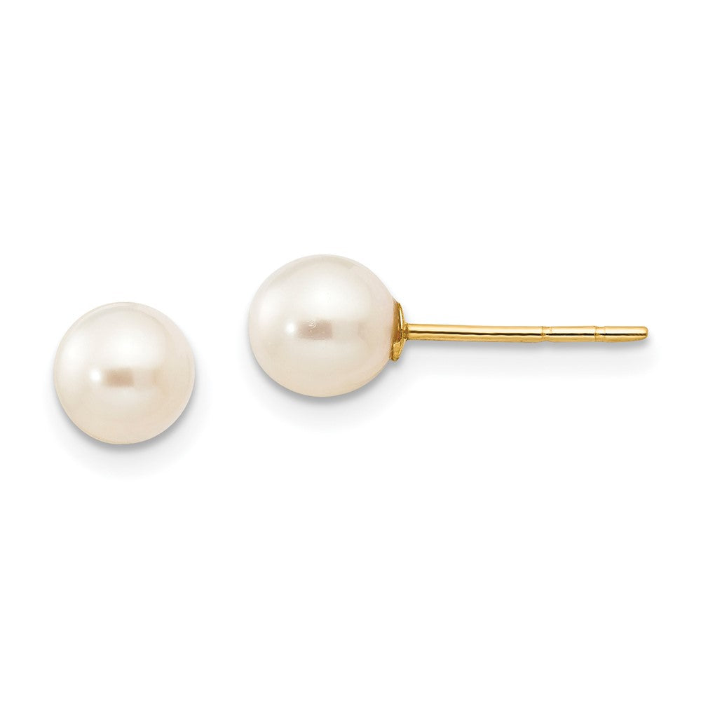 14K Yellow Gold Madi K 5 6mm White Near Round Freshwater Cultured Pearl Post Earrings
