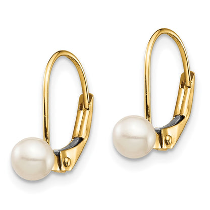 14K Yellow Gold Madi K 4 5mm White Round Freshwater Cultured Pearl Leverback Earrings