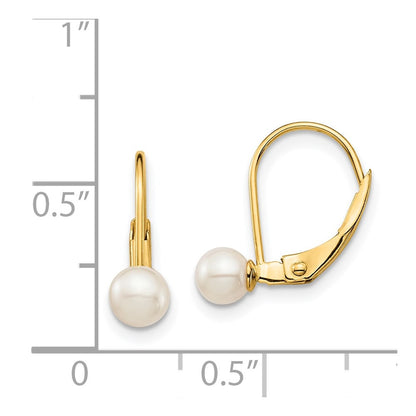 14K Yellow Gold Madi K 4 5mm White Round Freshwater Cultured Pearl Leverback Earrings