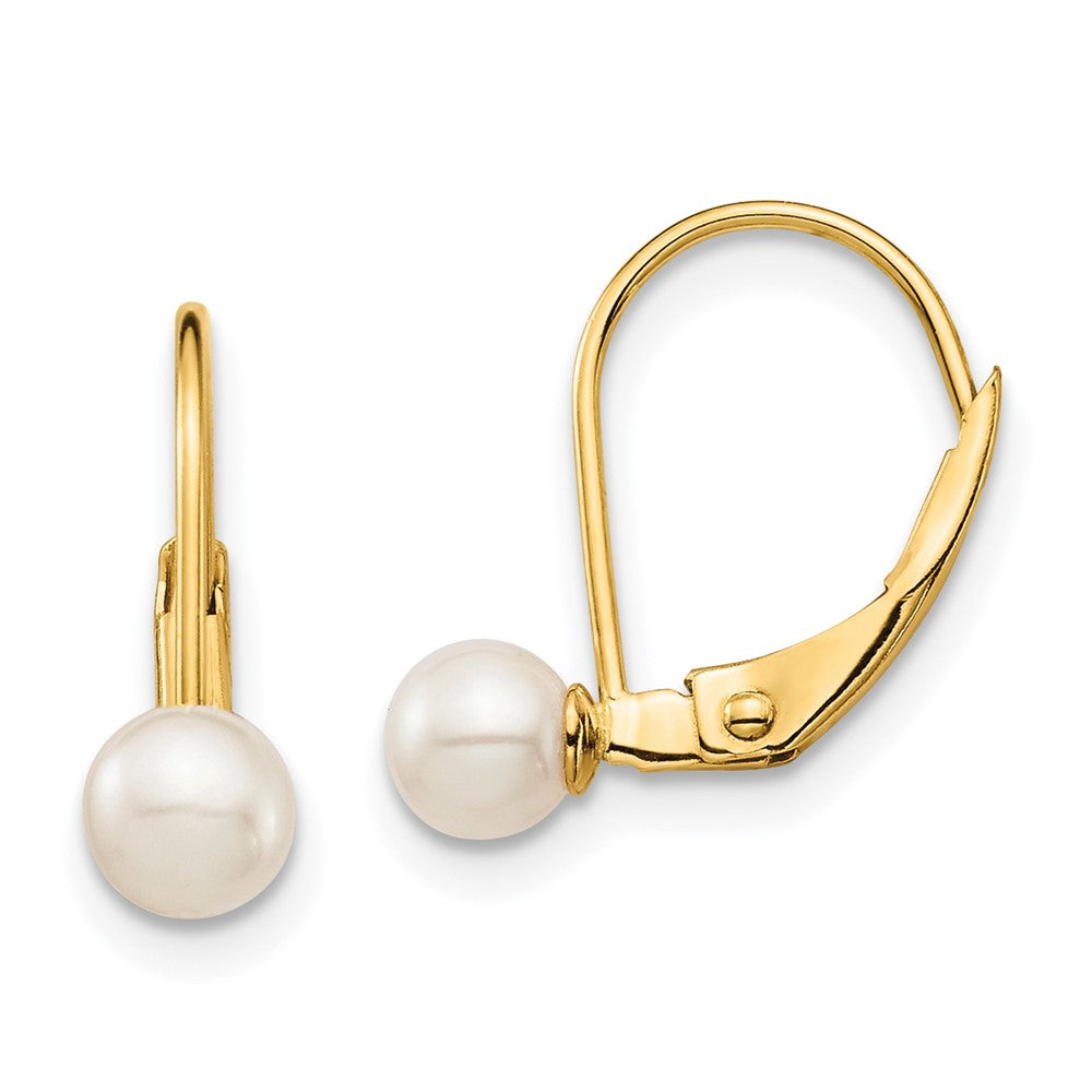 14K Yellow Gold Madi K 4 5mm White Round Freshwater Cultured Pearl Leverback Earrings