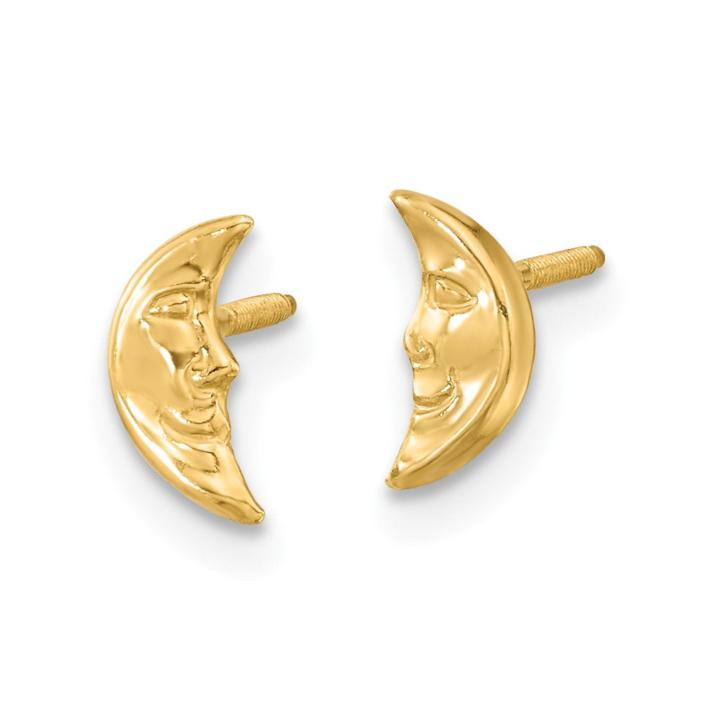 14K Yellow Gold Madi K Moon W/ Face Post Earrings