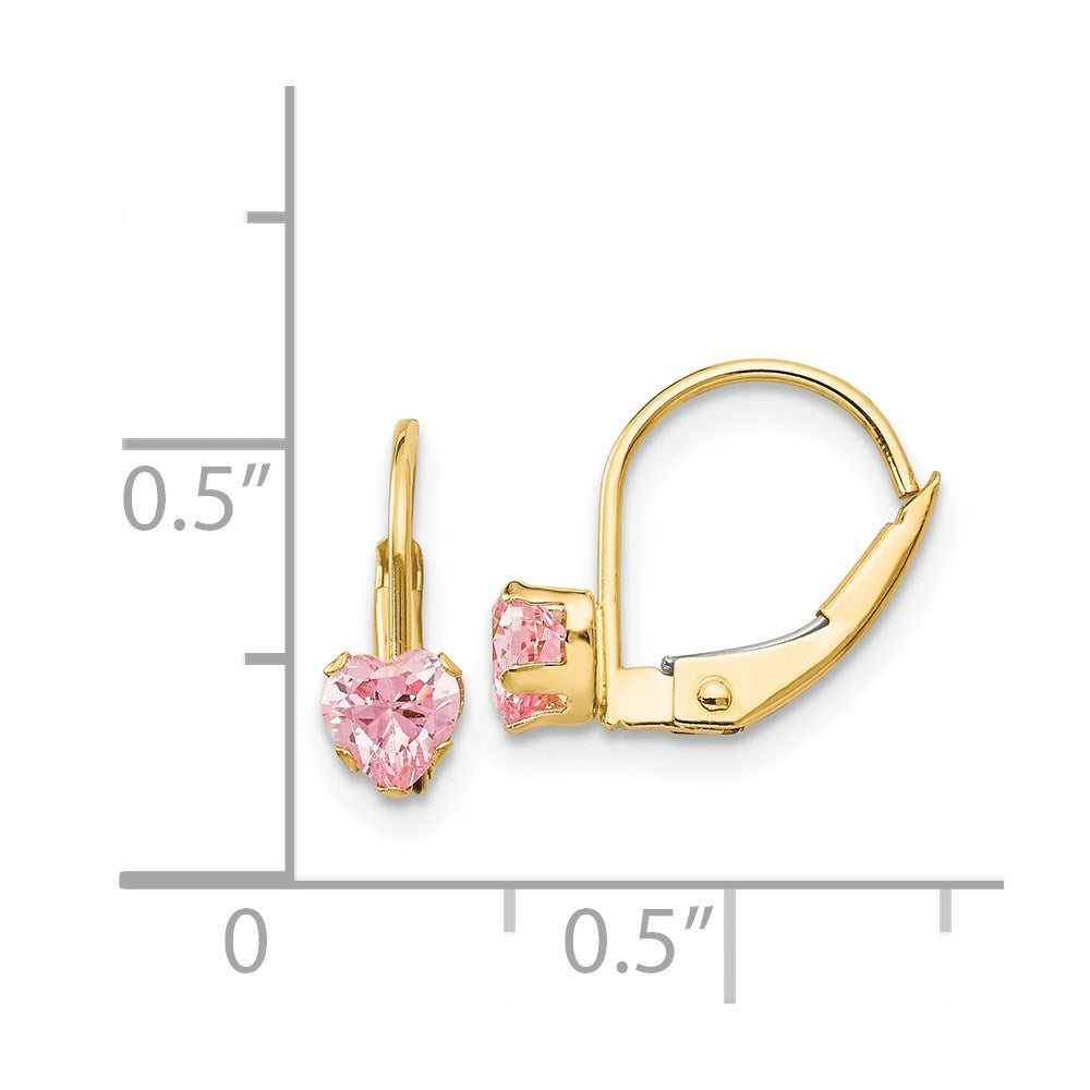 14K Yellow Gold Madi K Leverback 4mm Pink Cz Earrings