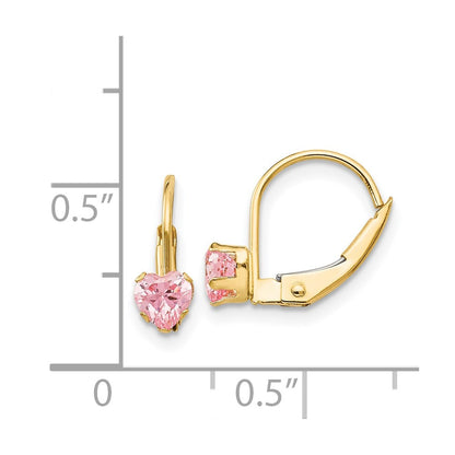 14K Yellow Gold Madi K Leverback 4mm Pink Cz Earrings