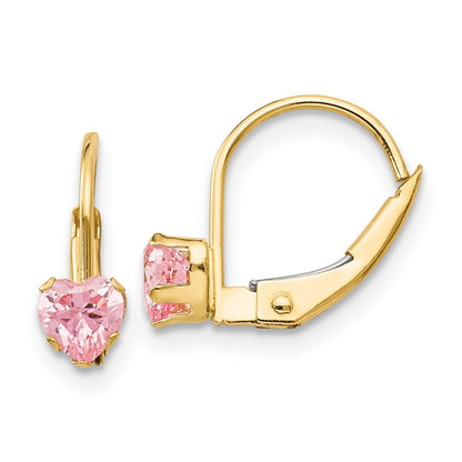 14K Yellow Gold Madi K Leverback 4mm Pink Cz Earrings