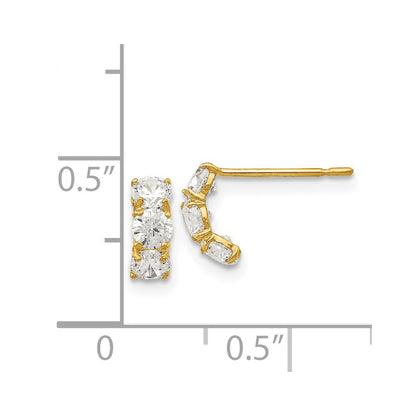 14K Yellow Gold Madi K Cz Children'S Three Stone Post Earrings