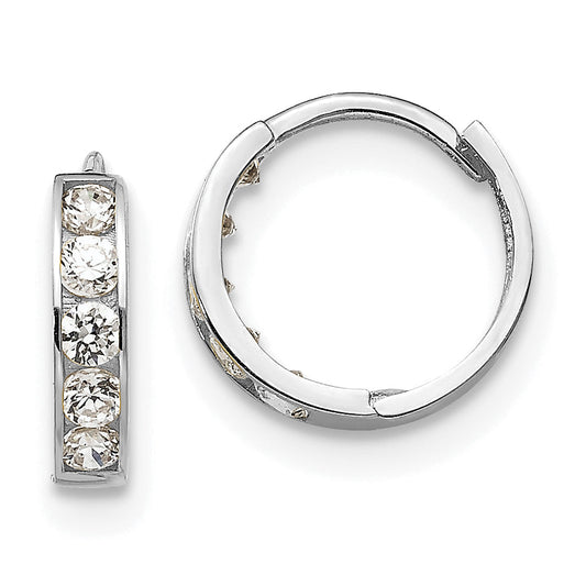 14K White Gold Madi K Cz Children'S Hinged Hoop Earrings