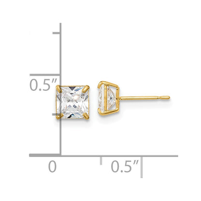 14K Yellow Gold Madi K 5mm Square Cz Basket Set Stud Earrings