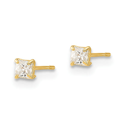 14K Yellow Gold Madi K 2.5mm Square Cz Basket Set Stud Earrings