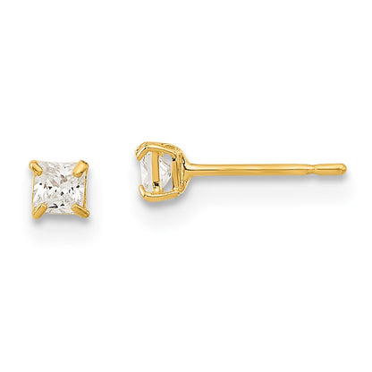 14K Yellow Gold Madi K 2.5mm Square Cz Basket Set Stud Earrings