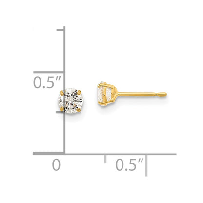 14K Yellow Gold Madi K 4mm Round Cz Basket Set Stud Earrings