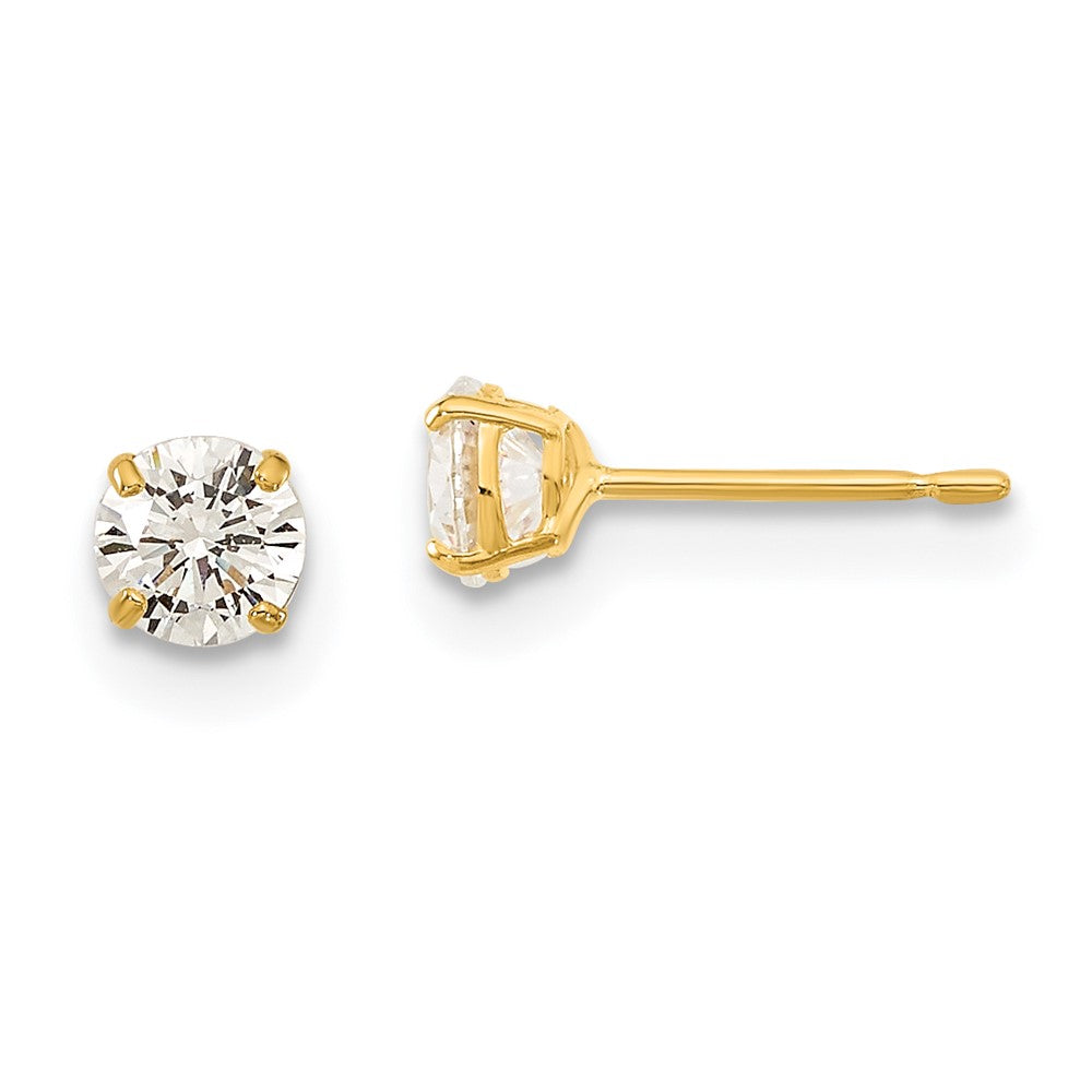 14K Yellow Gold Madi K 4mm Round Cz Basket Set Stud Earrings