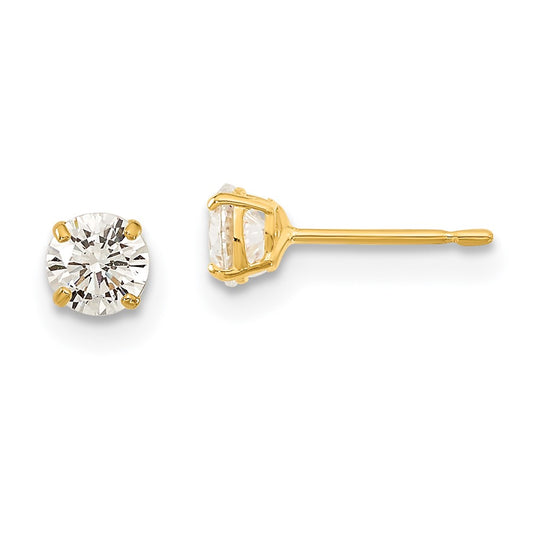 14K Yellow Gold Madi K 4mm Round Cz Basket Set Stud Earrings
