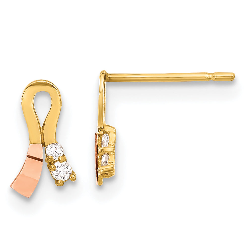 14K Two Tone Madi K Yellow & Rose Gold Cz Children'S Ribbon Earrings