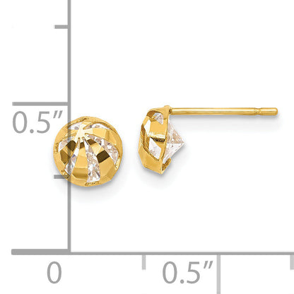 14K Yellow Gold Madi K Cz D/C Children'S Half Round Ball Post Earrings