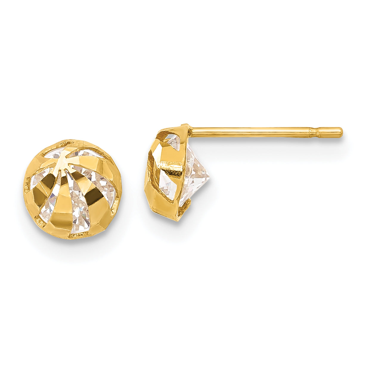 14K Yellow Gold Madi K Cz D/C Children'S Half Round Ball Post Earrings