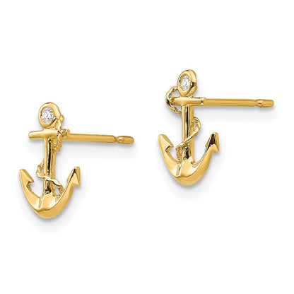 14K Yellow Gold Madi K Cz Children'S Anchor Post Earrings