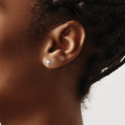 14K White Gold Madi K Children'S Cross Post Earrings