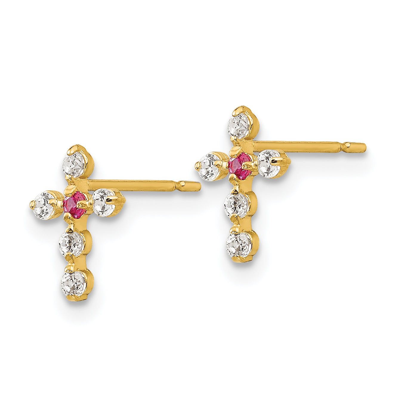 14K Yellow Gold Madi K Cz Children'S Cross Post Earrings
