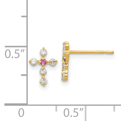 14K Yellow Gold Madi K Cz Children'S Cross Post Earrings
