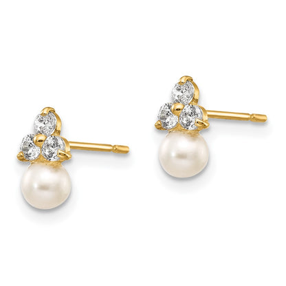 14K Yellow Gold Madi K Cz And Fw Cultured Pearl Post Earrings