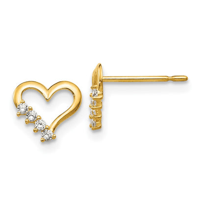 14K Yellow Gold Madi K Cz Children'S Heart Post Earrings