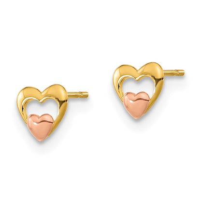 14K Two Tone Yellow & Rose Gold Madi K Children'S Heart Post Earrings