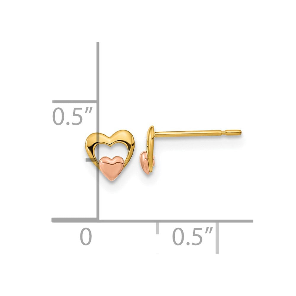 14K Two Tone Yellow & Rose Gold Madi K Children'S Heart Post Earrings