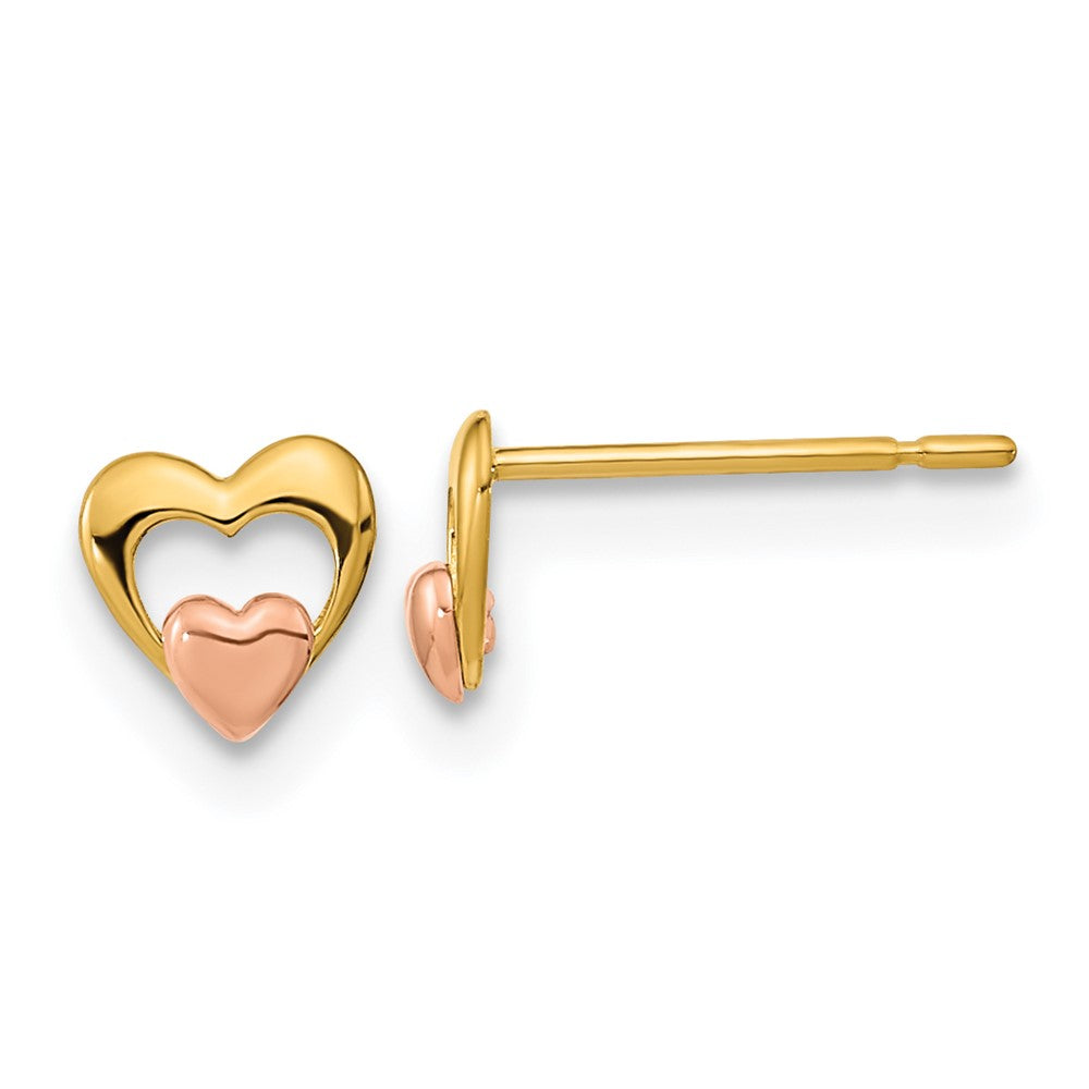 14K Two Tone Yellow & Rose Gold Madi K Children'S Heart Post Earrings