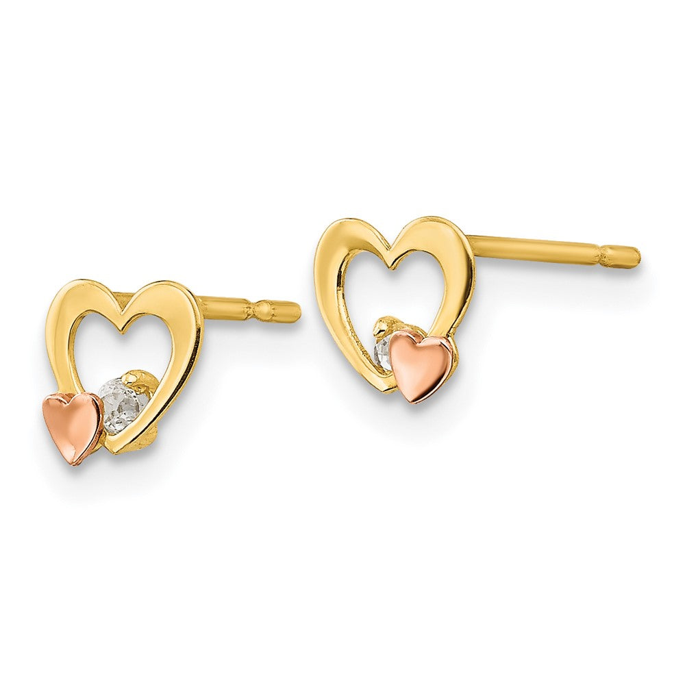14K Two Tone Yellow & Rose Gold Madi K Cz Children'S Heart Post Earrings