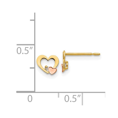 14K Two Tone Yellow & Rose Gold Madi K Cz Children'S Heart Post Earrings