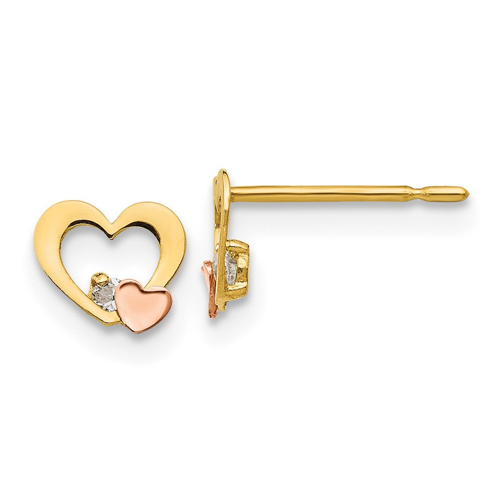 14K Two Tone Yellow & Rose Gold Madi K Cz Children'S Heart Post Earrings
