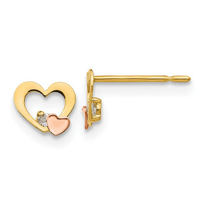 14K Two Tone Yellow & Rose Gold Madi K Cz Children'S Heart Post Earrings
