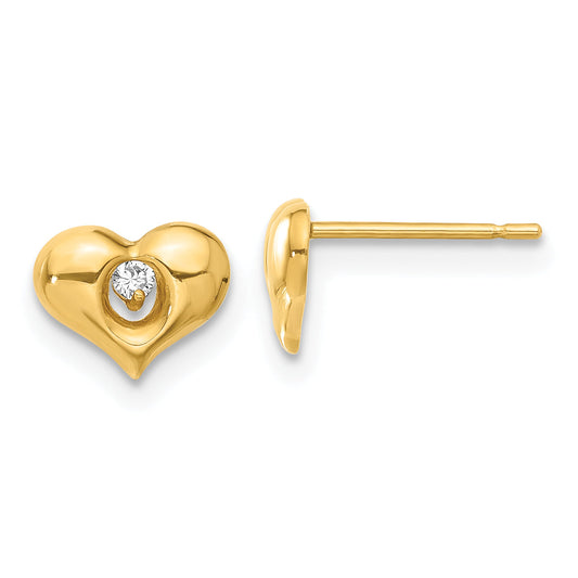 14K Yellow Gold Madi K Cz Children'S Heart Post Earrings