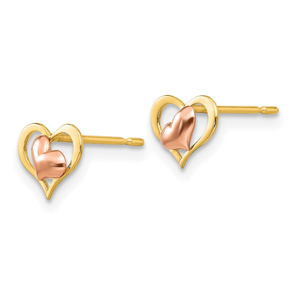 14K Two Tone Yellow & Rose Gold Madi K Children'S Heart Post Earrings