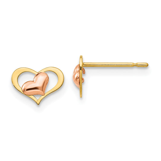14K Two Tone Yellow & Rose Gold Madi K Children'S Heart Post Earrings