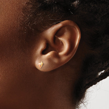 14K Two Tone Yellow & Rose Gold Madi K Cz Heart And Cross Post Earrings