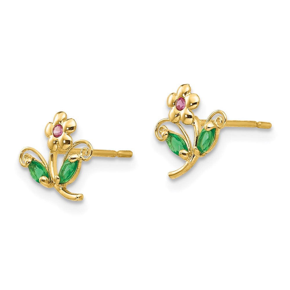 14K Yellow Gold Madi K Cz Children'S Flower Post Earrings