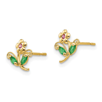 14K Yellow Gold Madi K Cz Children'S Flower Post Earrings