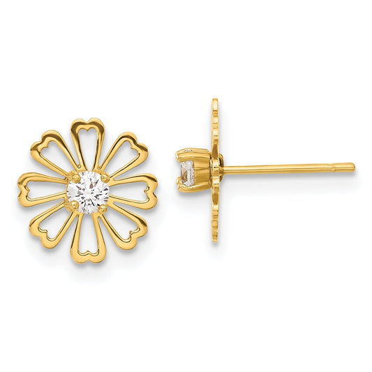 14K Yellow Gold Madi K Cz Children'S Flower Post Earrings