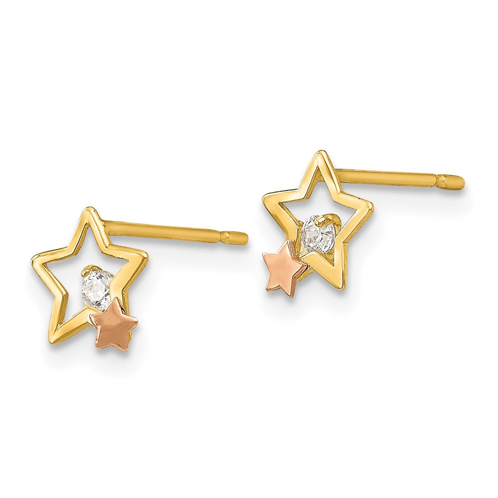 14K Two Tone Yellow & Rose Gold Madi K Cz Children'S Star Post Earrings