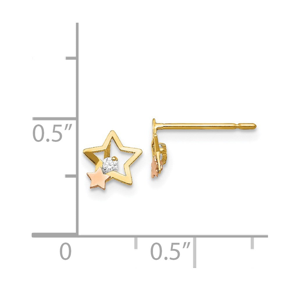 14K Two Tone Yellow & Rose Gold Madi K Cz Children'S Star Post Earrings