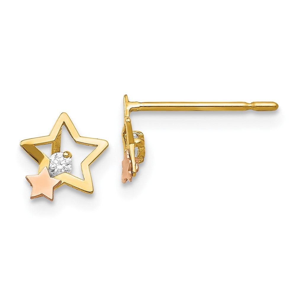 14K Two Tone Yellow & Rose Gold Madi K Cz Children'S Star Post Earrings