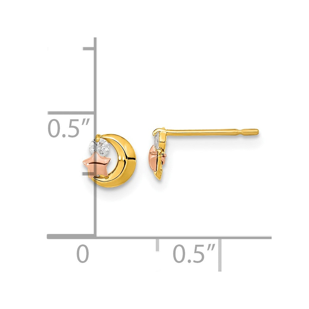 14K Two Tone Yellow & Rose Gold Madi K Cz Moon And Star Post Earrings